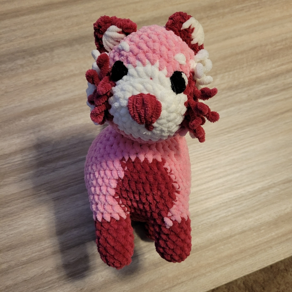Soft Yarn Handmade Crochet Amigurumi Plushie Mix Pink Raccoon Stuffed Animal 8”